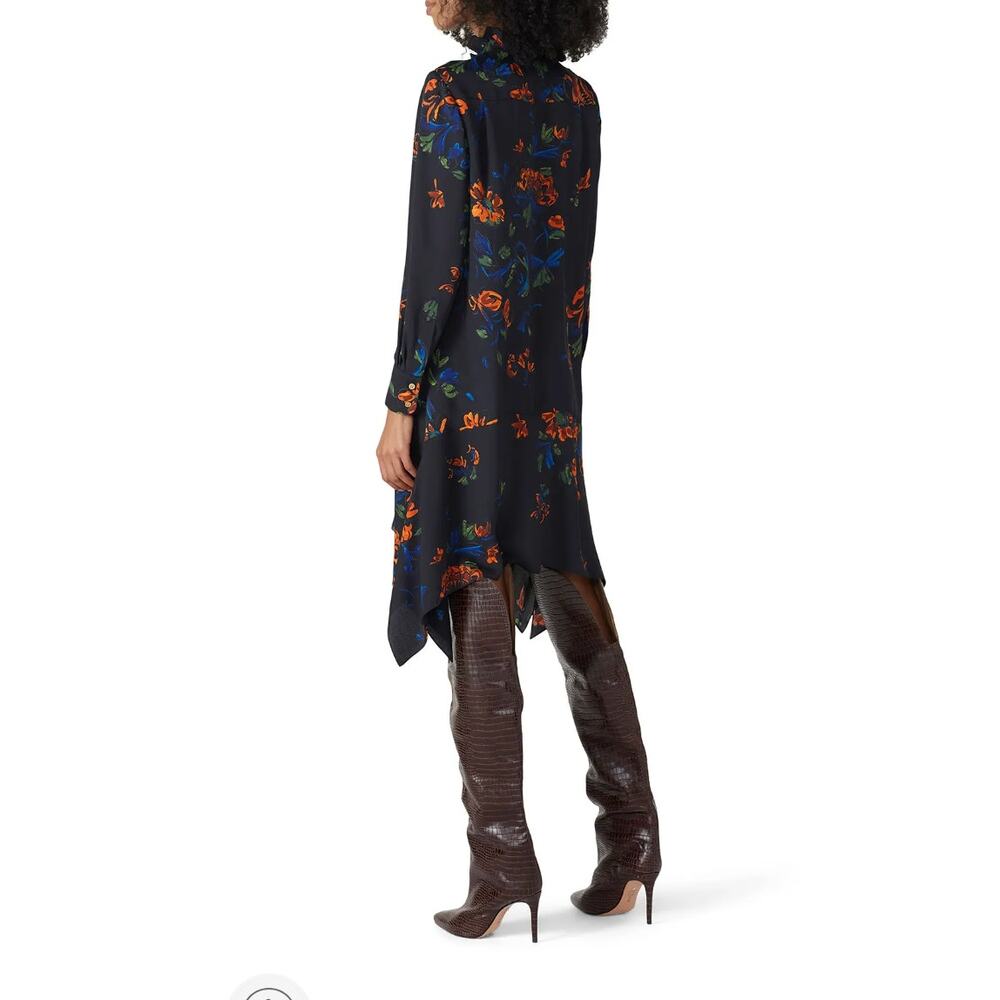 Tory Burch Black Floral Asymmetric Shirt Dress Size 0 Mini Career Designer $498 - Picture 3 of 11